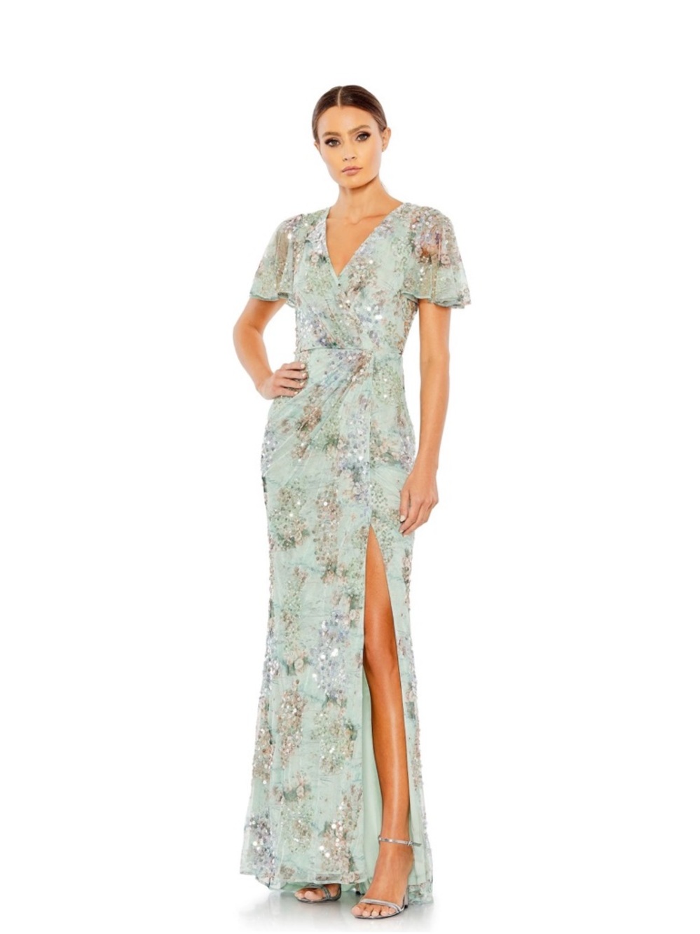 Mac Duggal Mint Sequin Wrap Maxi Gown